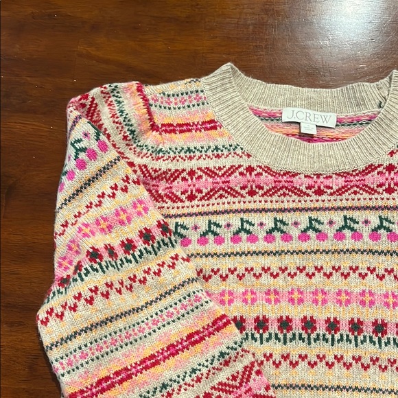 J. Crew Pink and Red Fair Isle Crew Neck Sweater - Picture 2 of 4
